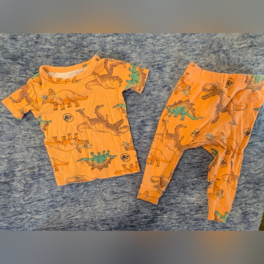 Jurassic Park 12M Orange Dinosaur Print Kids Pajama Set